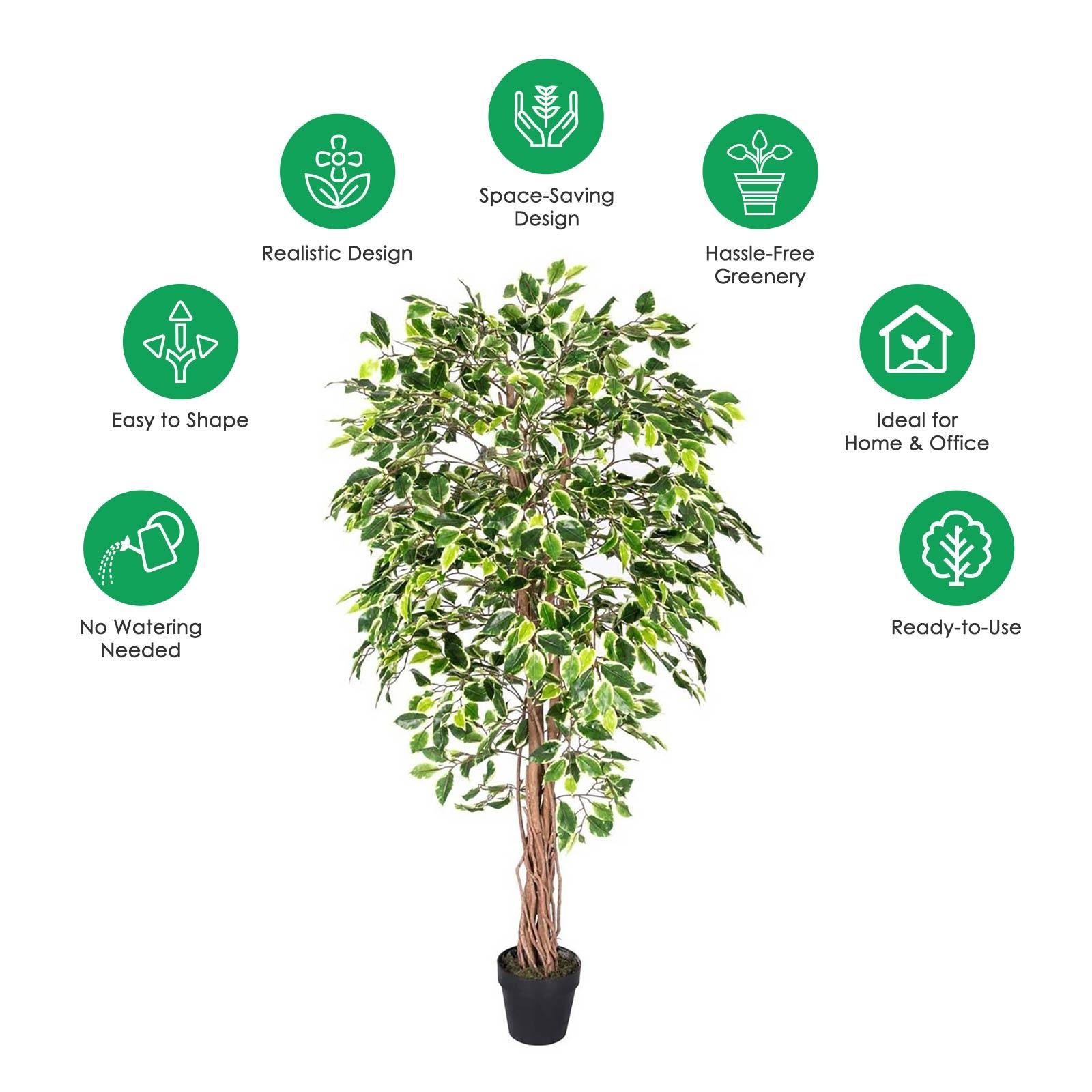 Artificial Ficus Tree - Large Realistic Faux Plant with Pot 4ft & 6ft