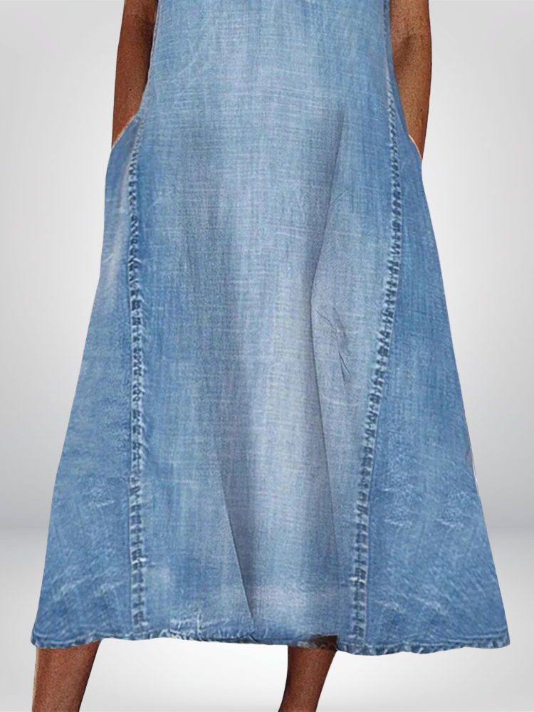 Sleeveless V-Neck Denim A-Line Dress