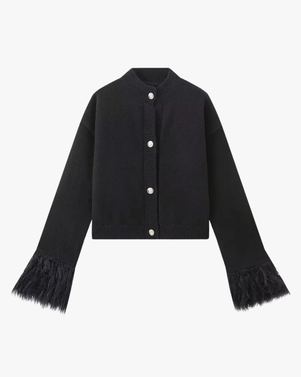 Buttoned Cardigan with Feather Sleeves