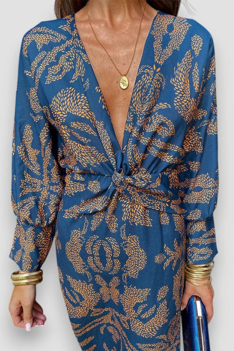 Floral Twist Midi Dress – Timeless Elegance