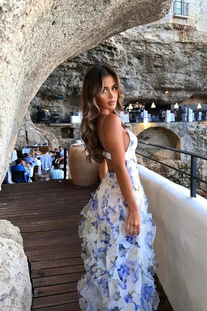 Romantic Floral Ruffle Maxi Dress