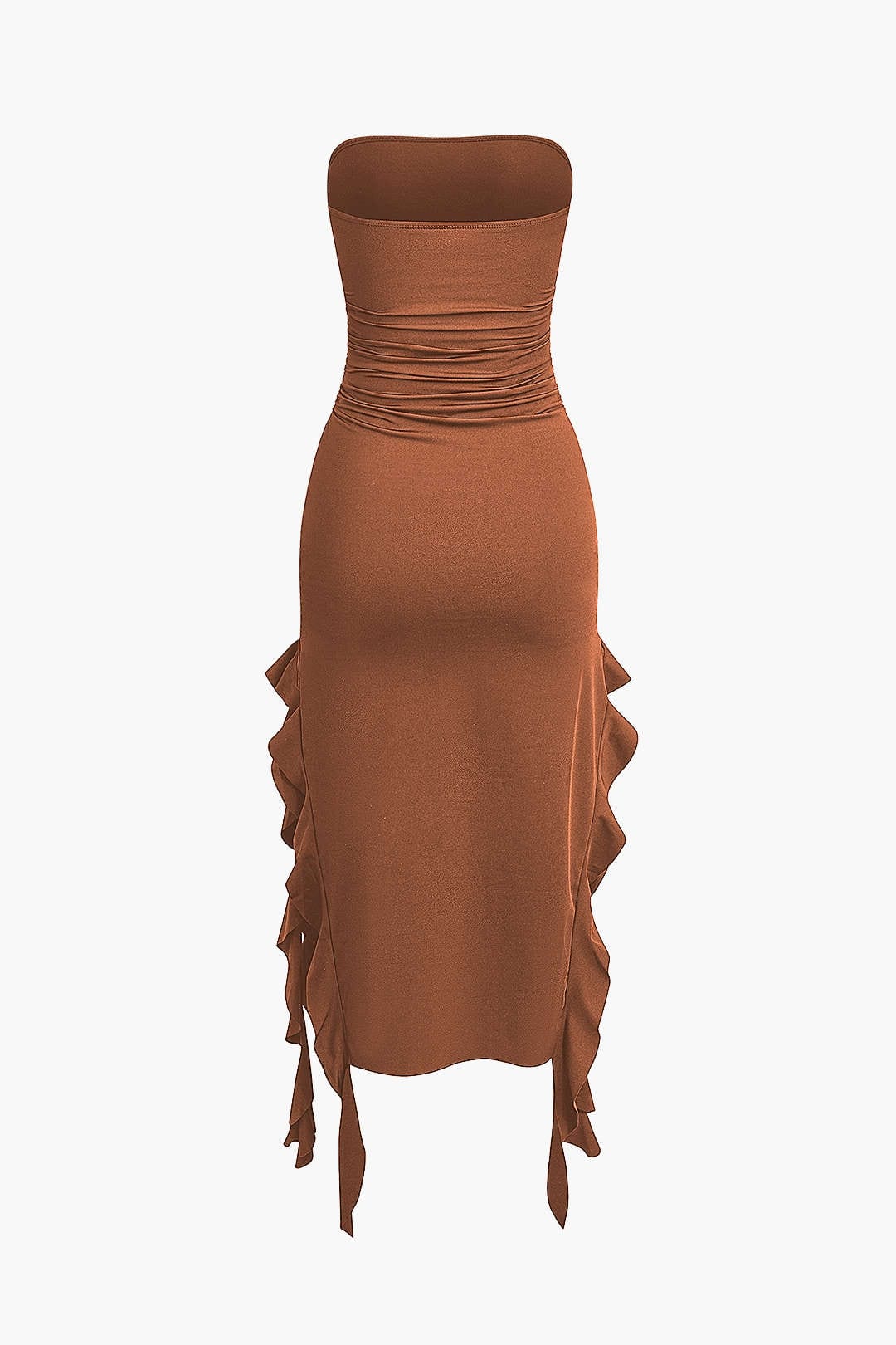 Elegant Ruffle Bandeau Maxi Dress – Timeless Sophistication