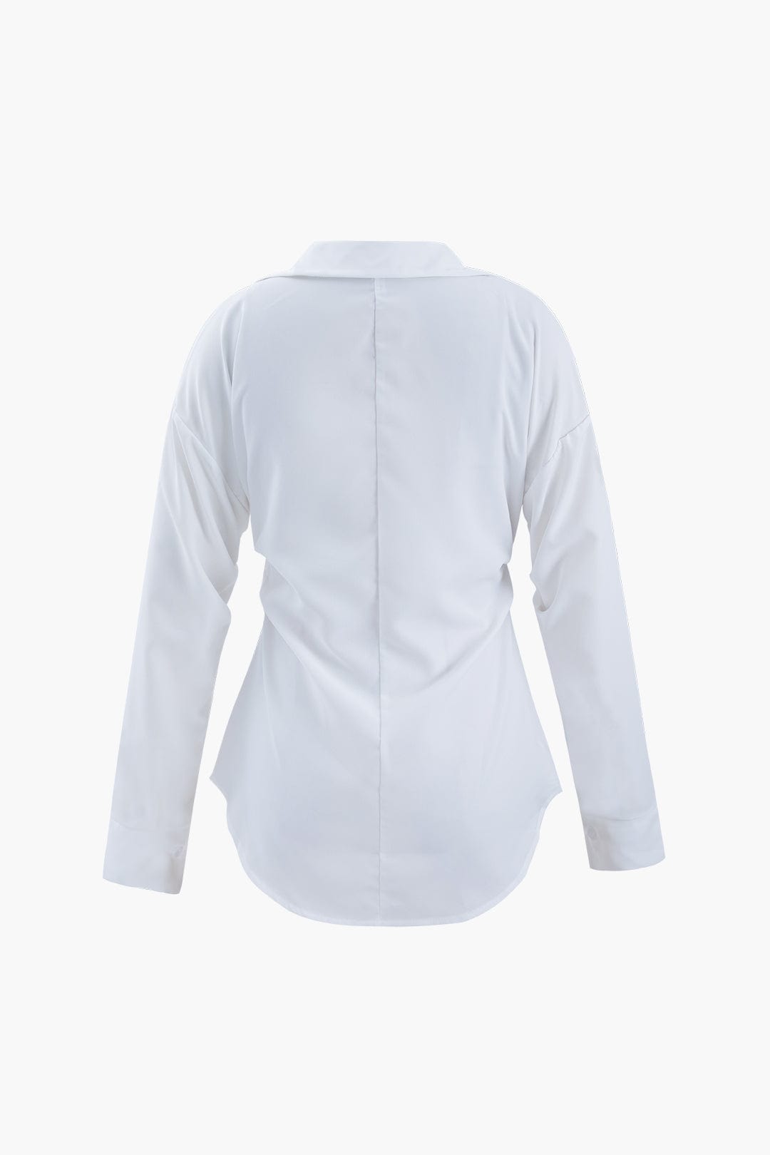 White Oversized Shirt with Defined Waist and Classic Collar