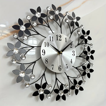Floral Metal Wall Clock with Swiss Quartz Movement