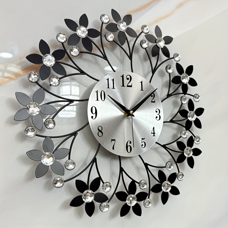 Floral Metal Wall Clock with Swiss Quartz Movement