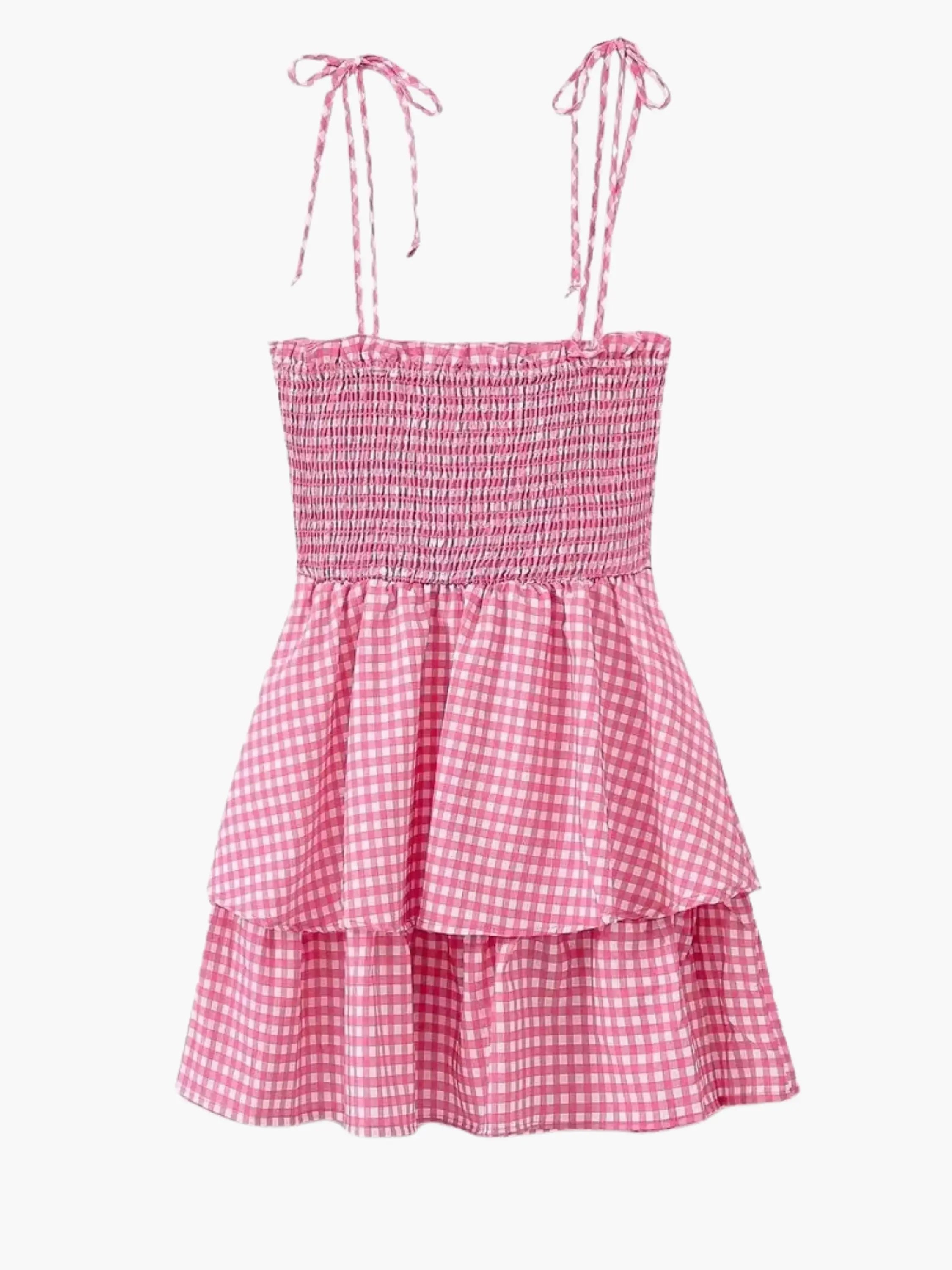 Charming Pink-White Checked Summer Dress