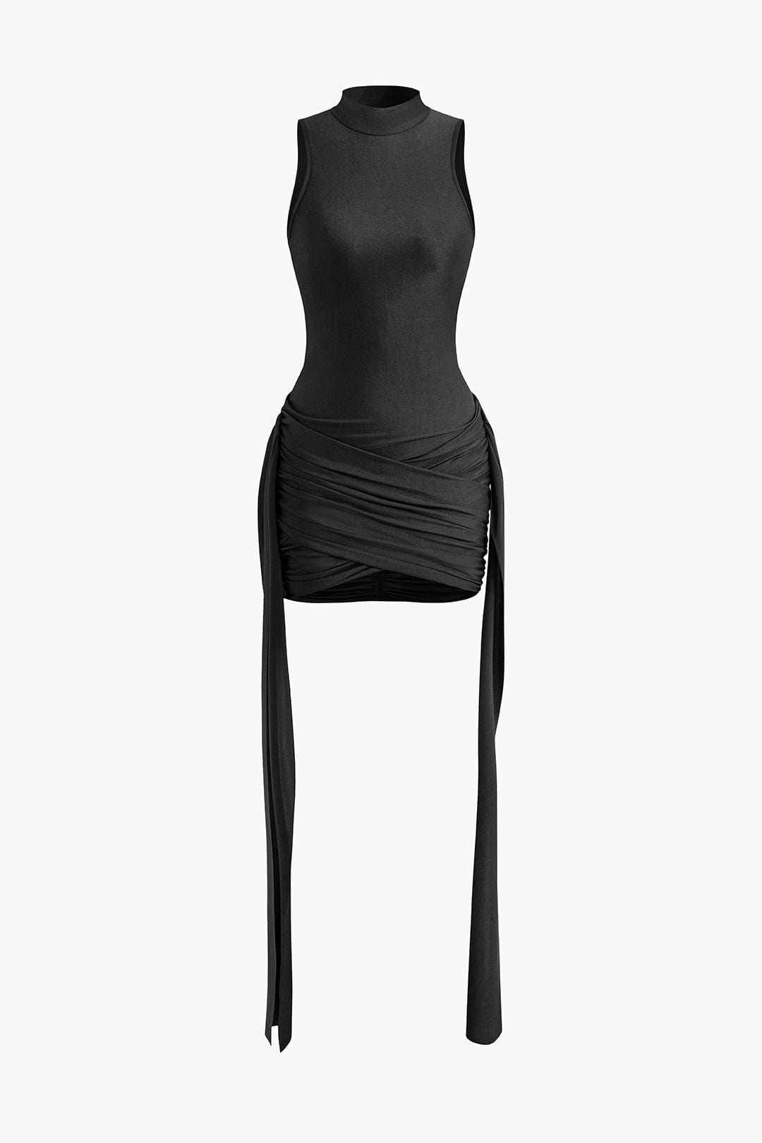 Elegant High-Neck Bodycon Mini Dress with Draping