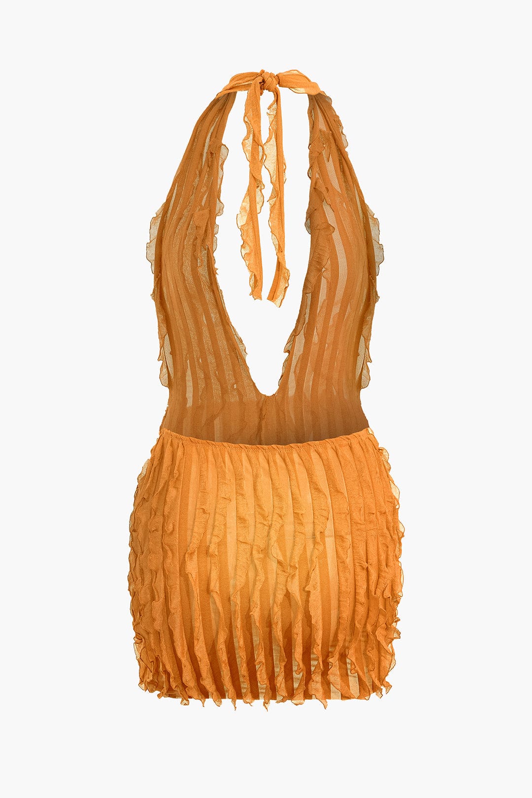 Transparent Mini Dress with Ruffles & Deep Neckline