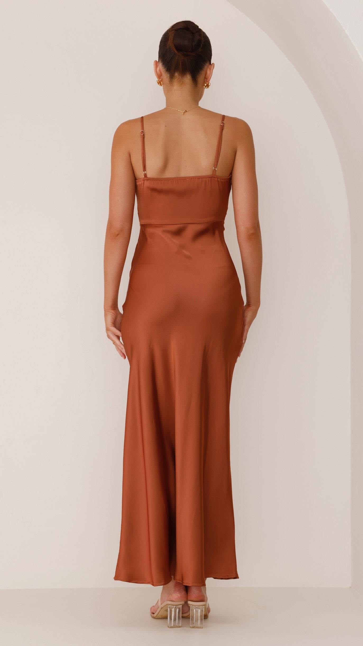 Maxi Satin Dress with Spaghetti Straps & High Slit