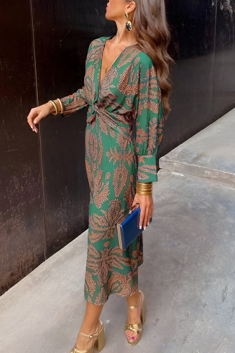 Floral Twist Midi Dress – Timeless Elegance