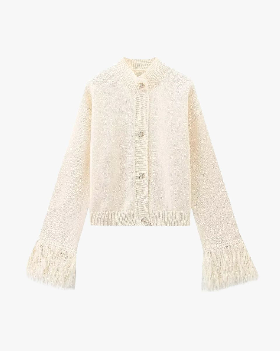 Buttoned Cardigan with Feather Sleeves