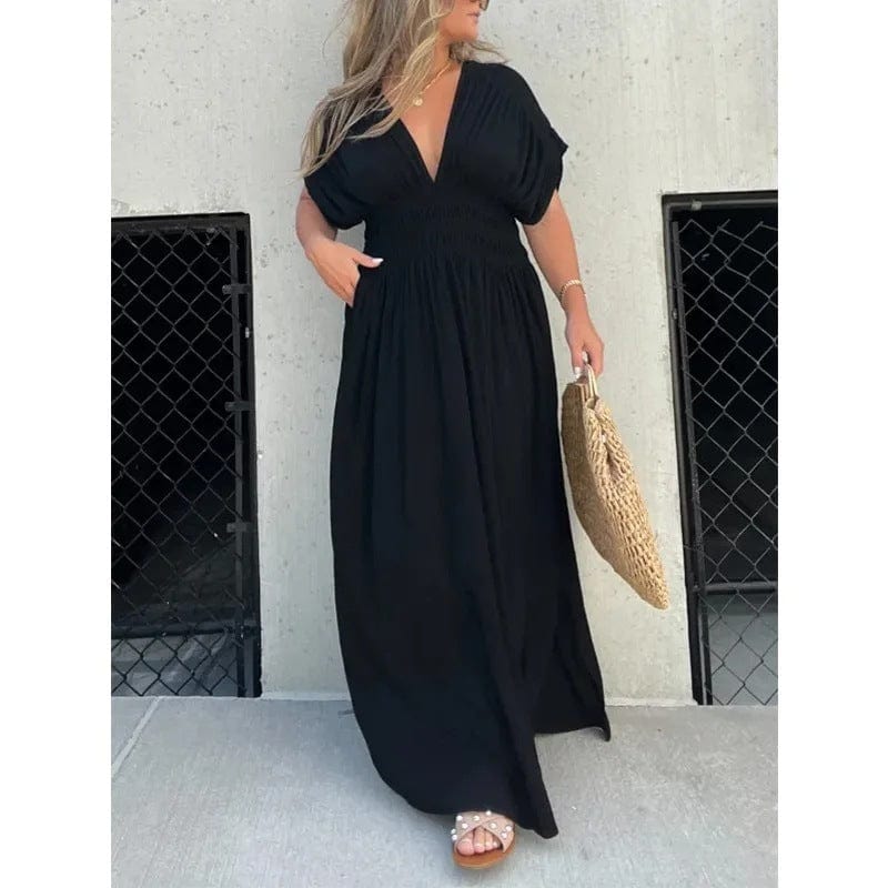 Summer Maxi Dress with Slit & V-Neck