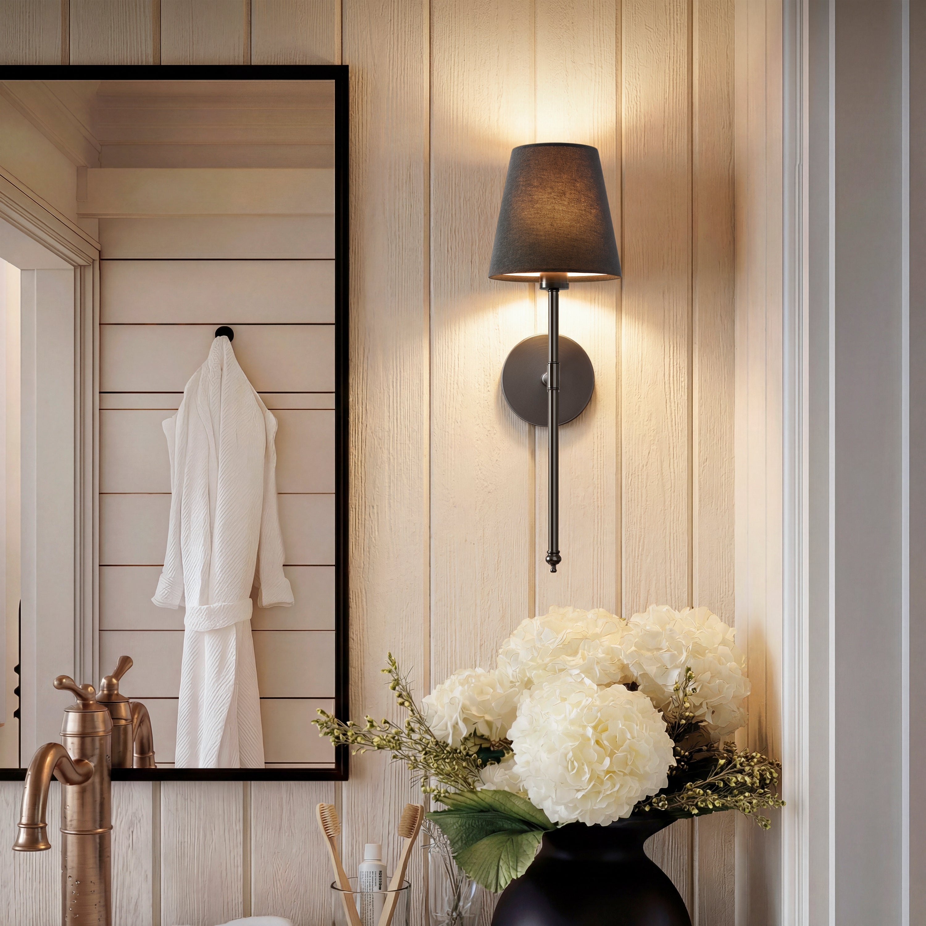 Set of 2 Wireless Wall Sconces with Fabric Shade | Gold, Black & Silver