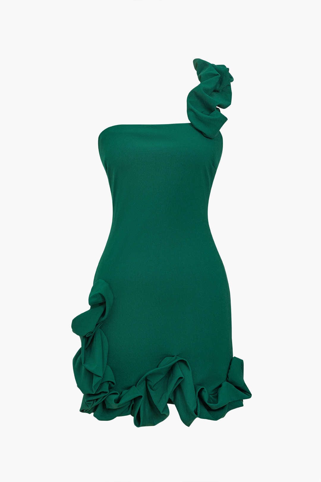One-Shoulder Bodycon Ruffle Dress – Elegant and Playful