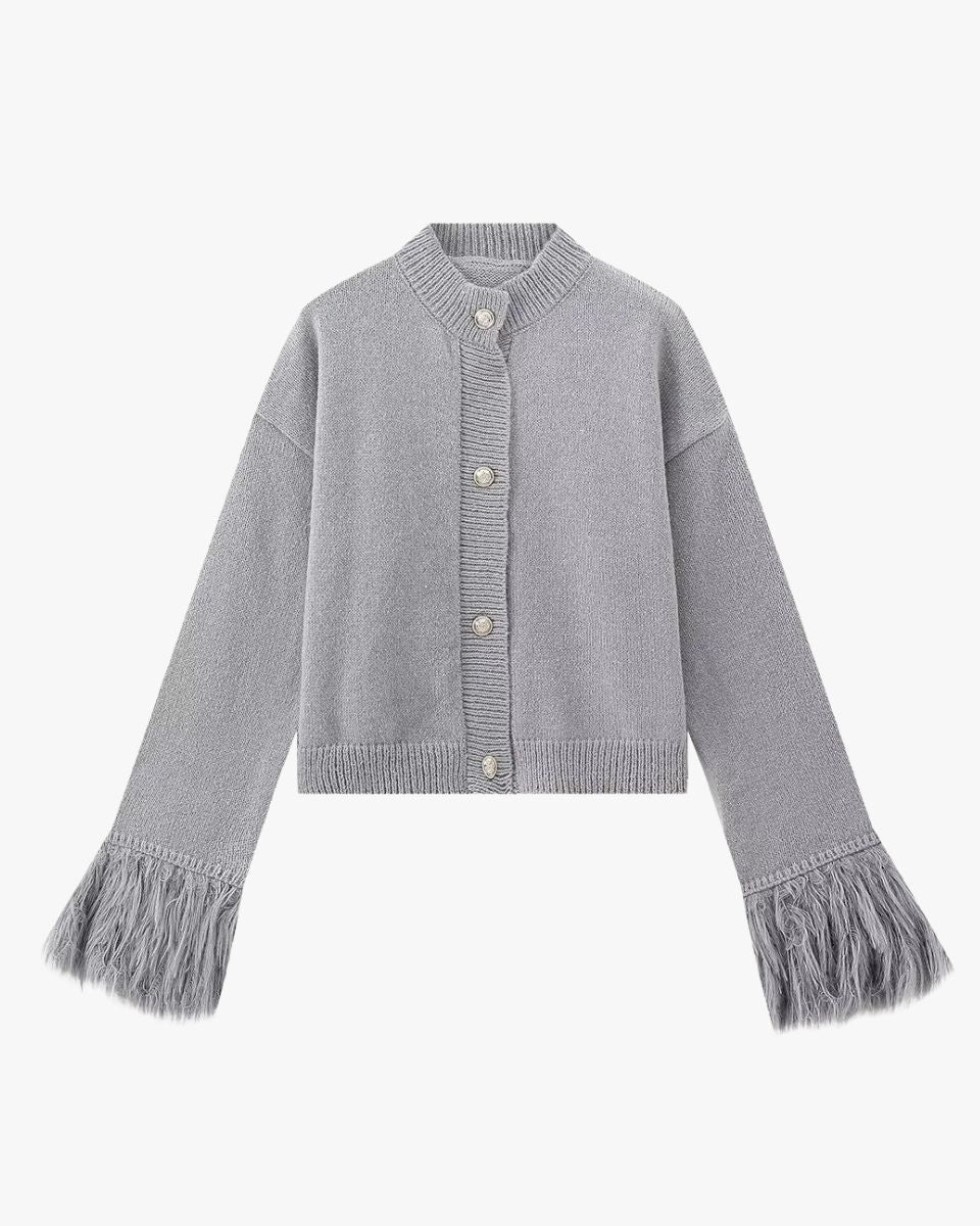 Buttoned Cardigan with Feather Sleeves