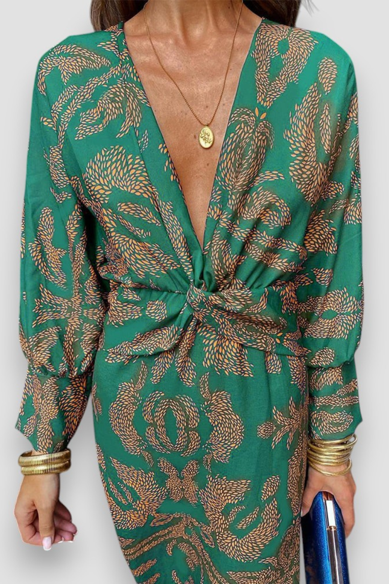 Floral Twist Midi Dress – Timeless Elegance