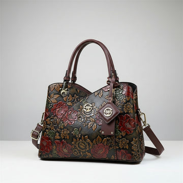 Hand-Painted Floral Tote Bag with Zipper Closure