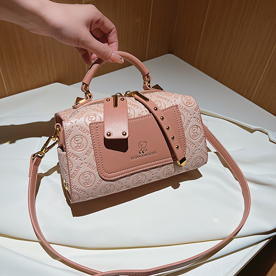 Elegant Pink Women's Handbag with Gold Hardware - Versatile Crossbody Mini Purse