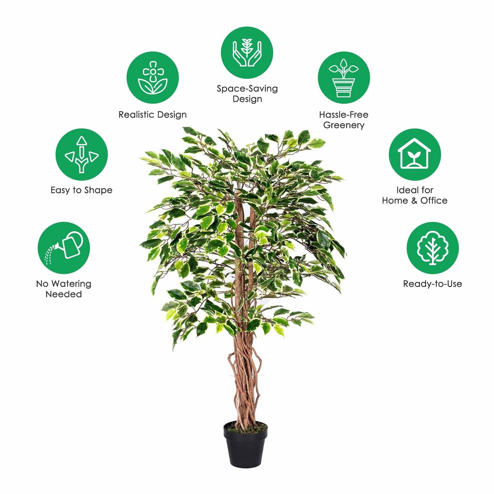 Artificial Ficus Tree - Large Realistic Faux Plant with Pot 4ft & 6ft