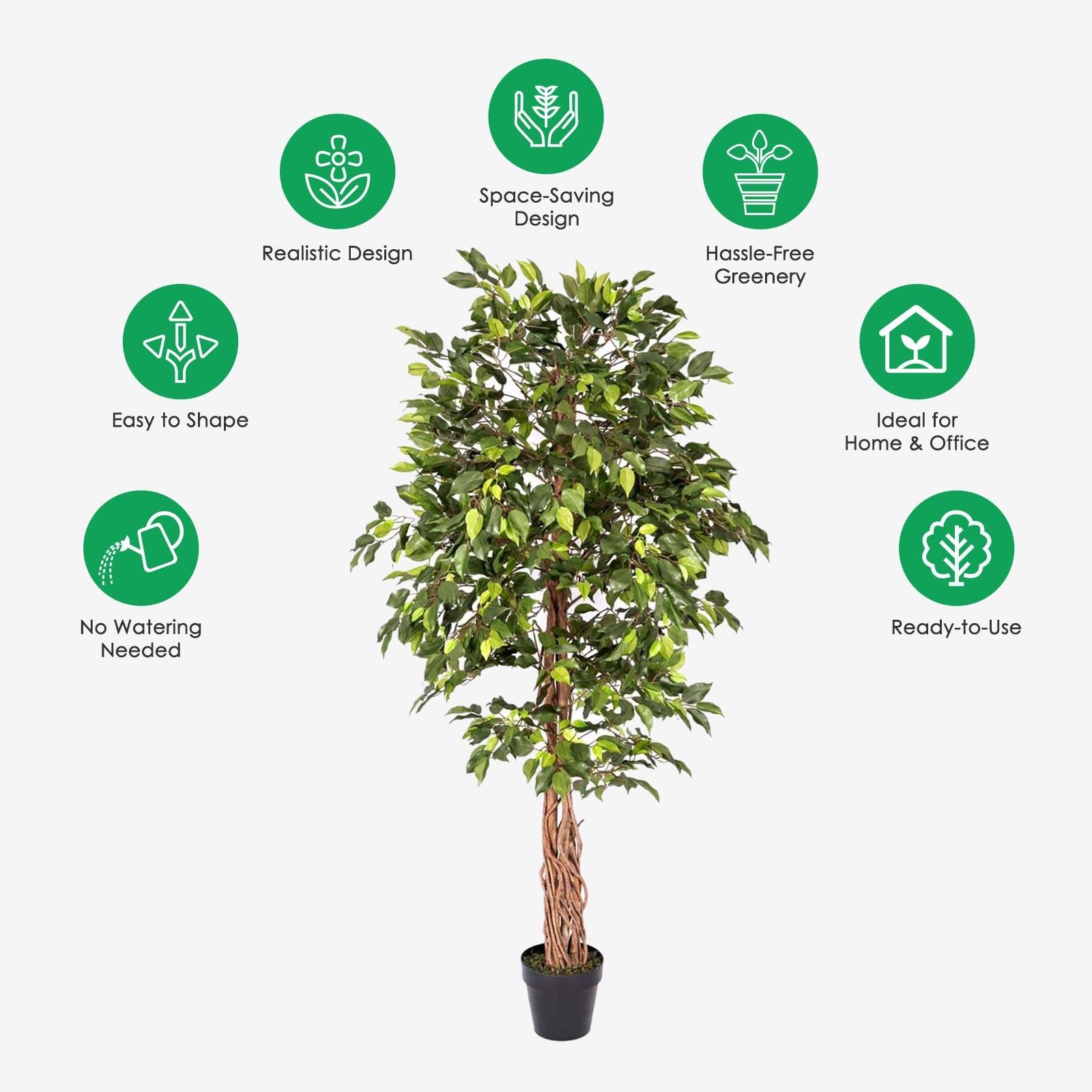 Artificial Ficus Tree - Large Realistic Faux Plant with Pot 4ft & 6ft
