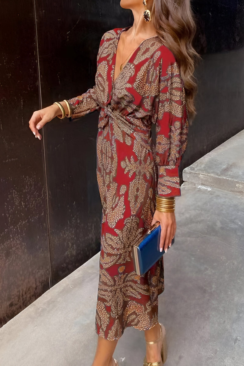 Floral Twist Midi Dress – Timeless Elegance