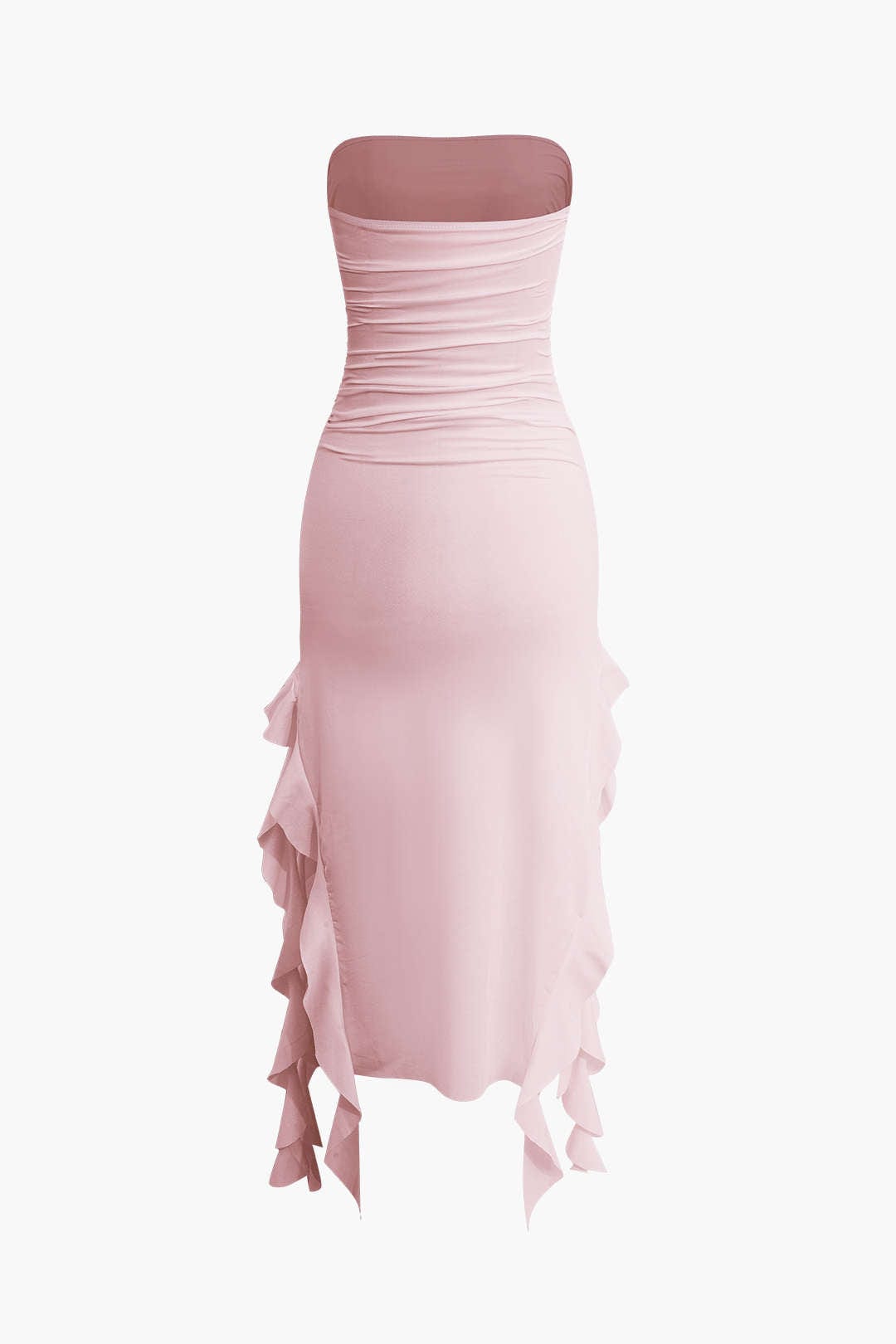 Elegant Ruffle Bandeau Maxi Dress – Timeless Sophistication