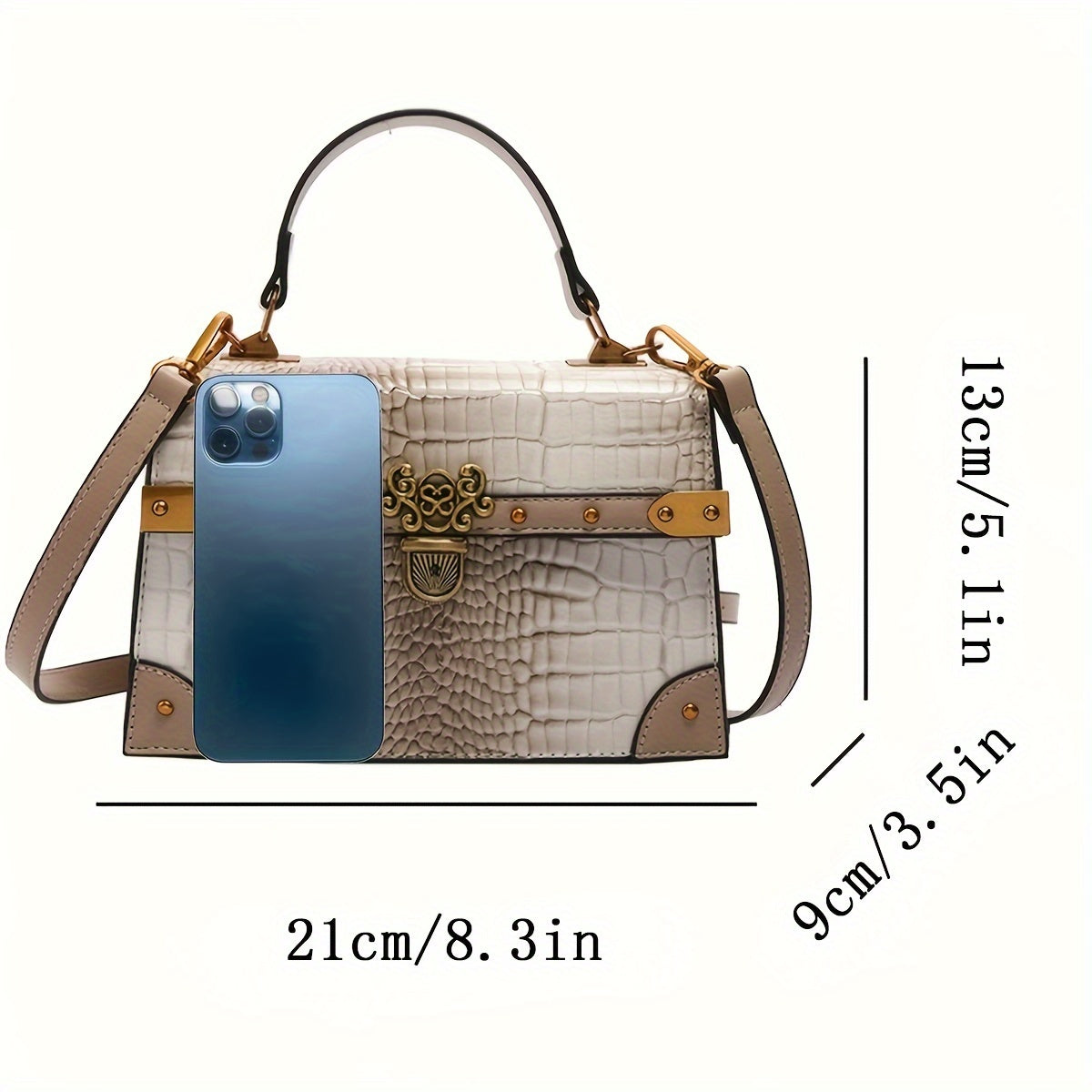 Khaki Crossbody Handbag - Durable PU, Adjustable Strap, Crocodile Pattern