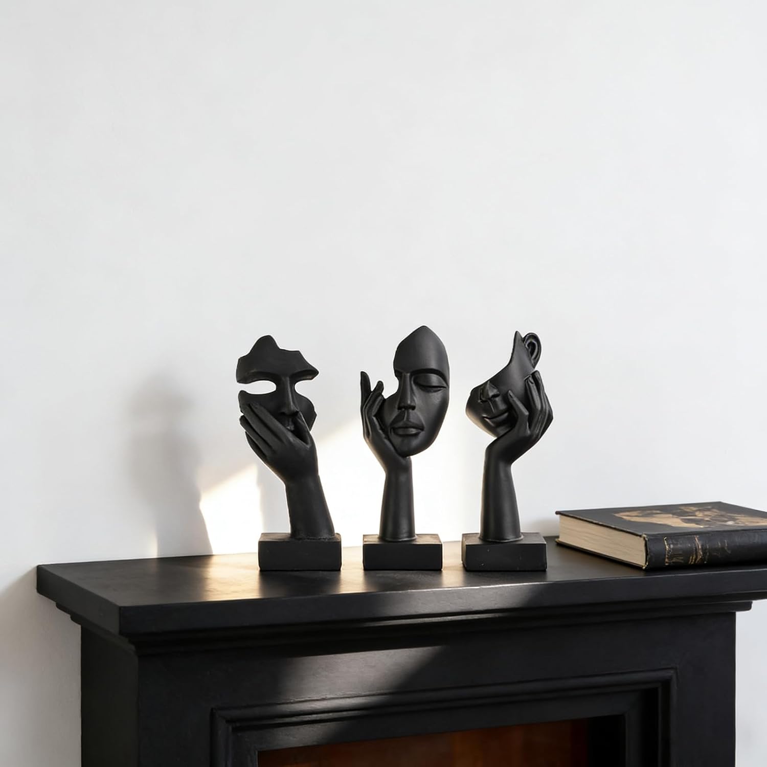 Black Gold Abstract Face Statues - Modern Thinker Figurines Set