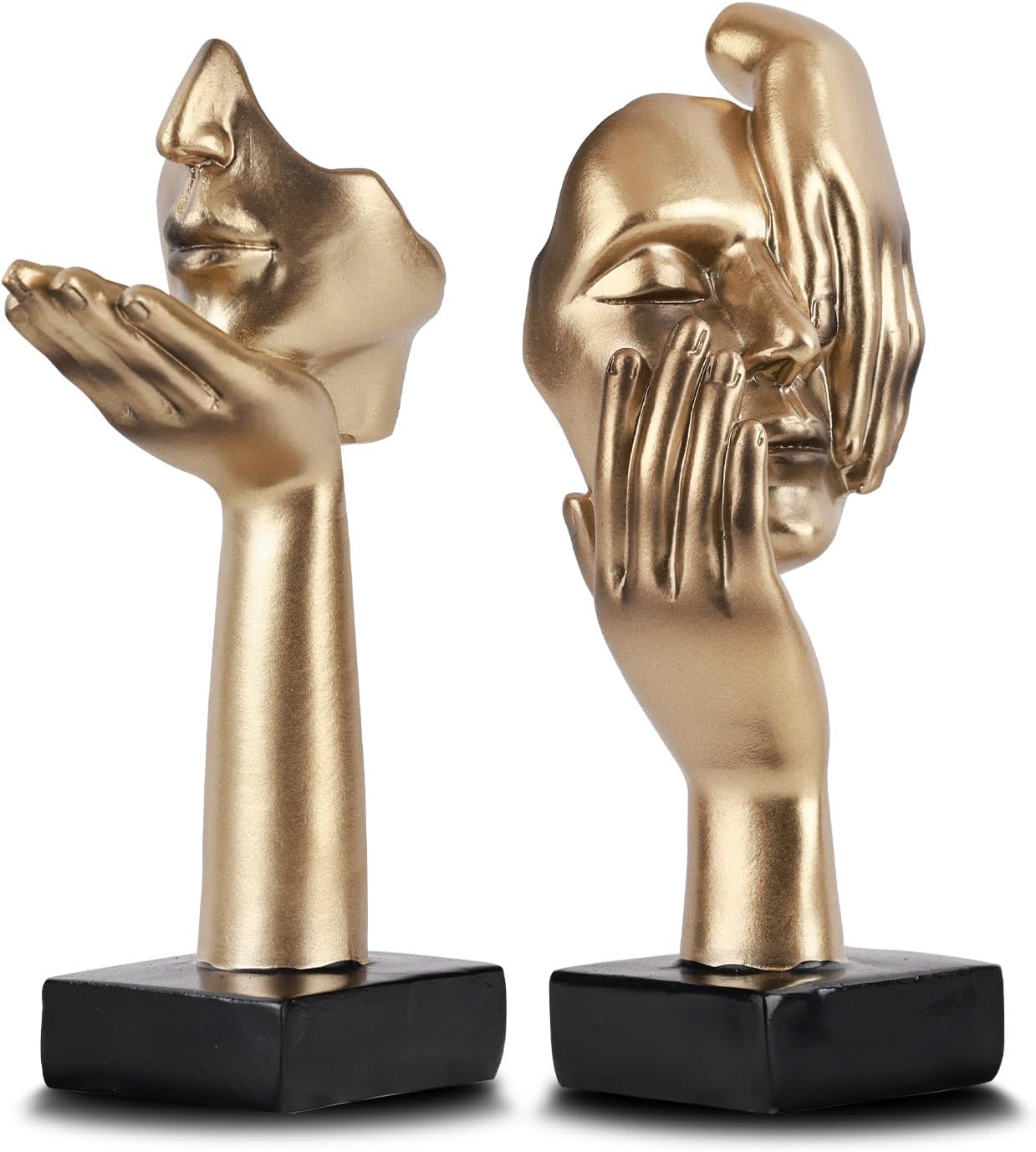 Black Gold Abstract Face Statues - Modern Thinker Figurines Set