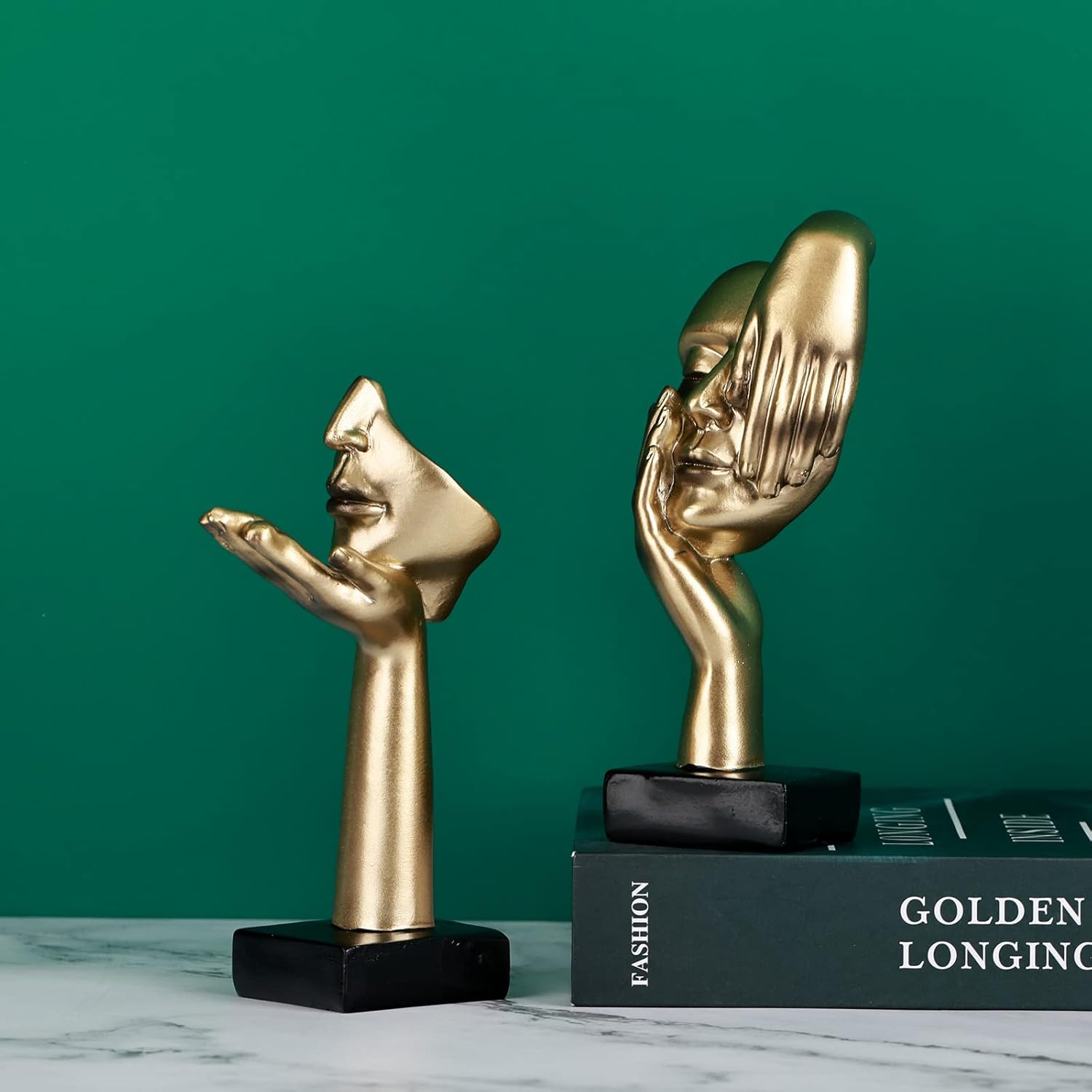 Black Gold Abstract Face Statues - Modern Thinker Figurines Set