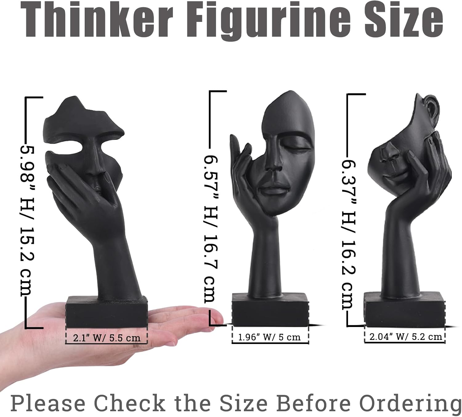 Black Gold Abstract Face Statues - Modern Thinker Figurines Set