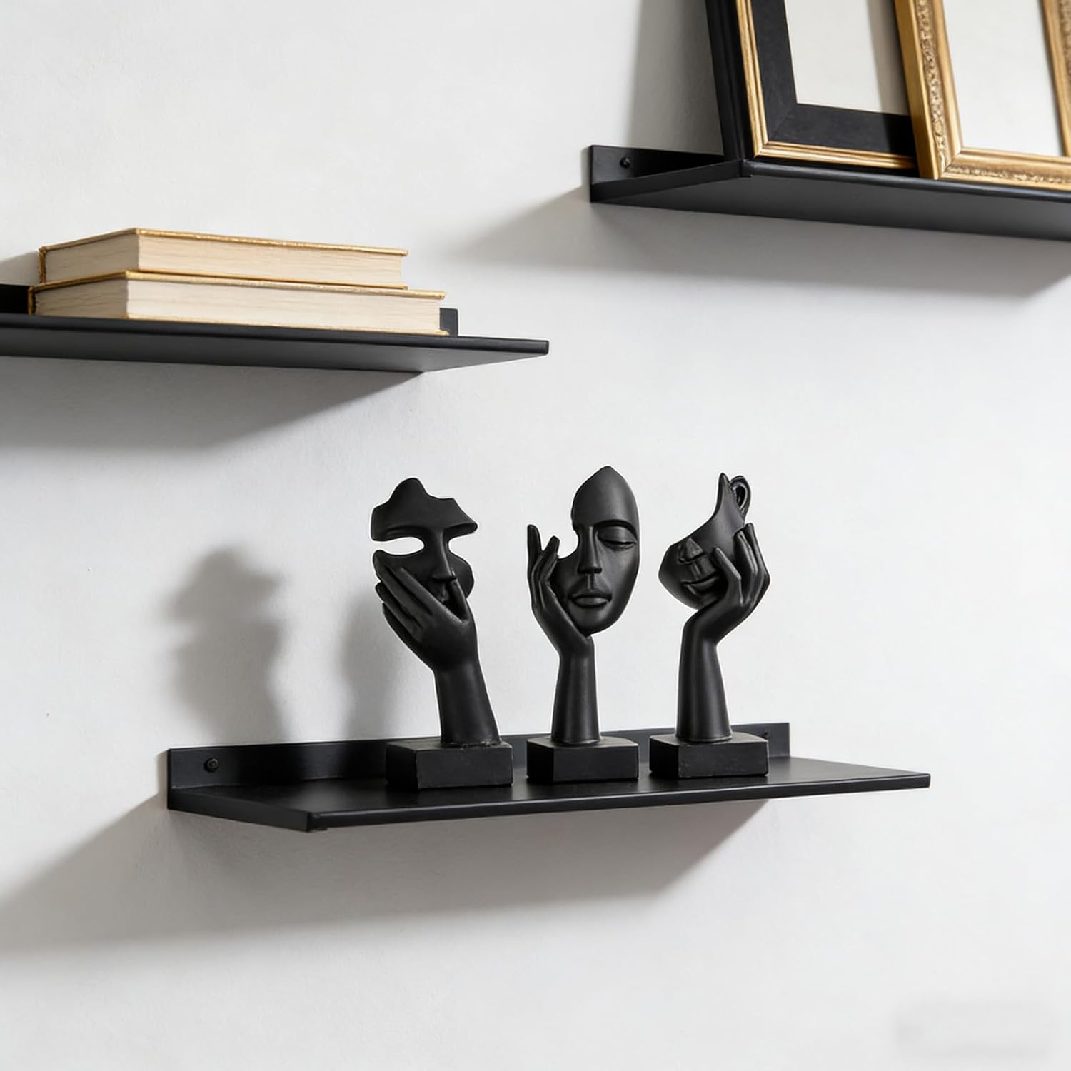 Black Gold Abstract Face Statues - Modern Thinker Figurines Set