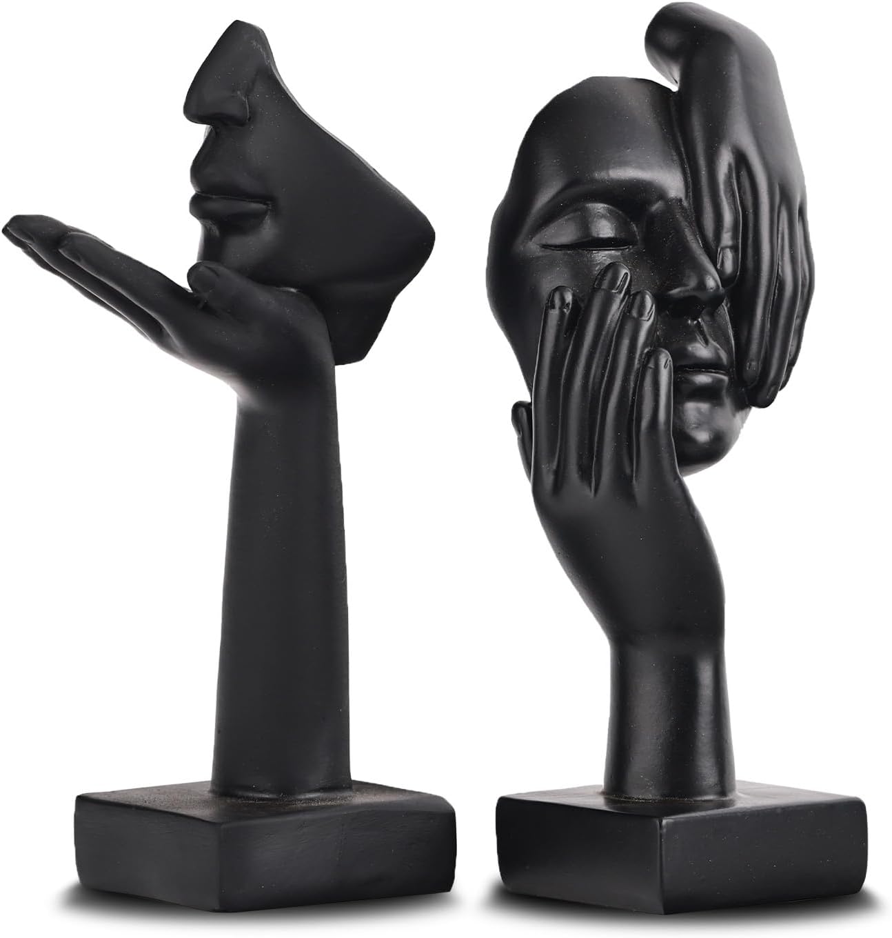 Black Gold Abstract Face Statues - Modern Thinker Figurines Set