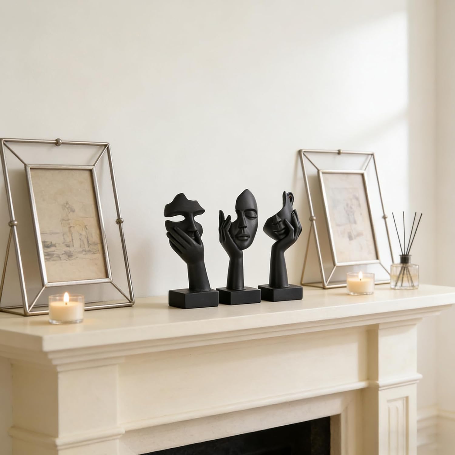 Black Gold Abstract Face Statues - Modern Thinker Figurines Set