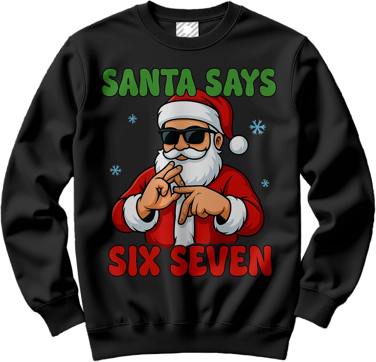 Funny Six Seven 6-7 Christmas sweatshirt product display, novelty festive jumper for kids and adults
