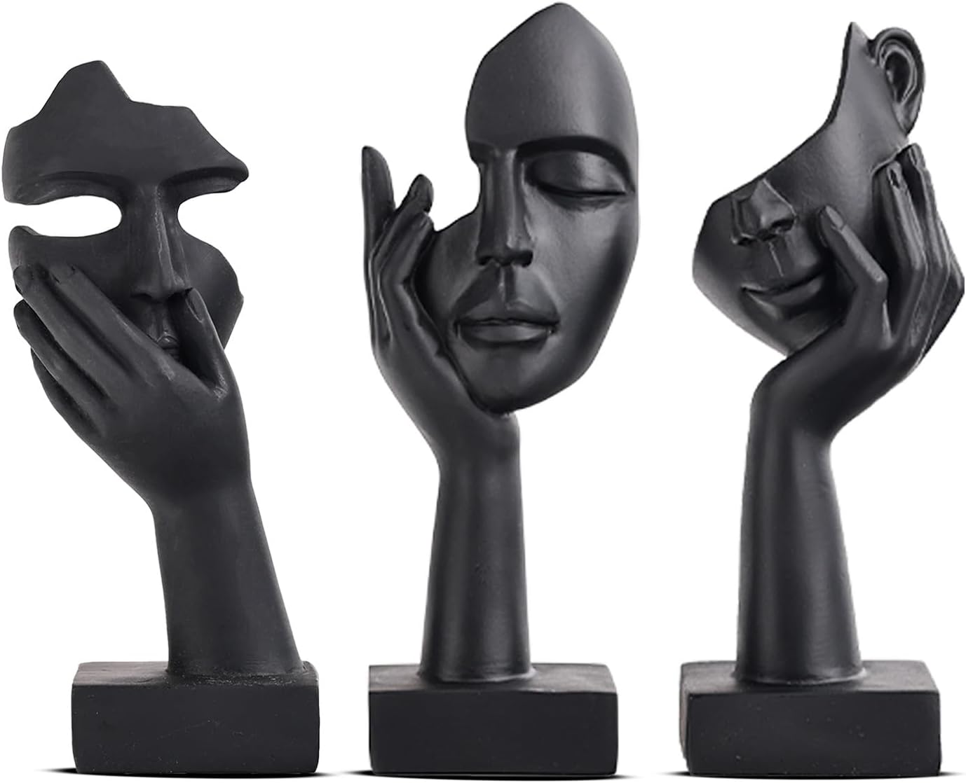 Black Gold Abstract Face Statues - Modern Thinker Figurines Set