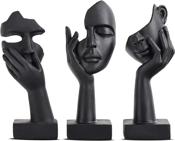 Black Gold Abstract Face Statues - Modern Thinker Figurines Set