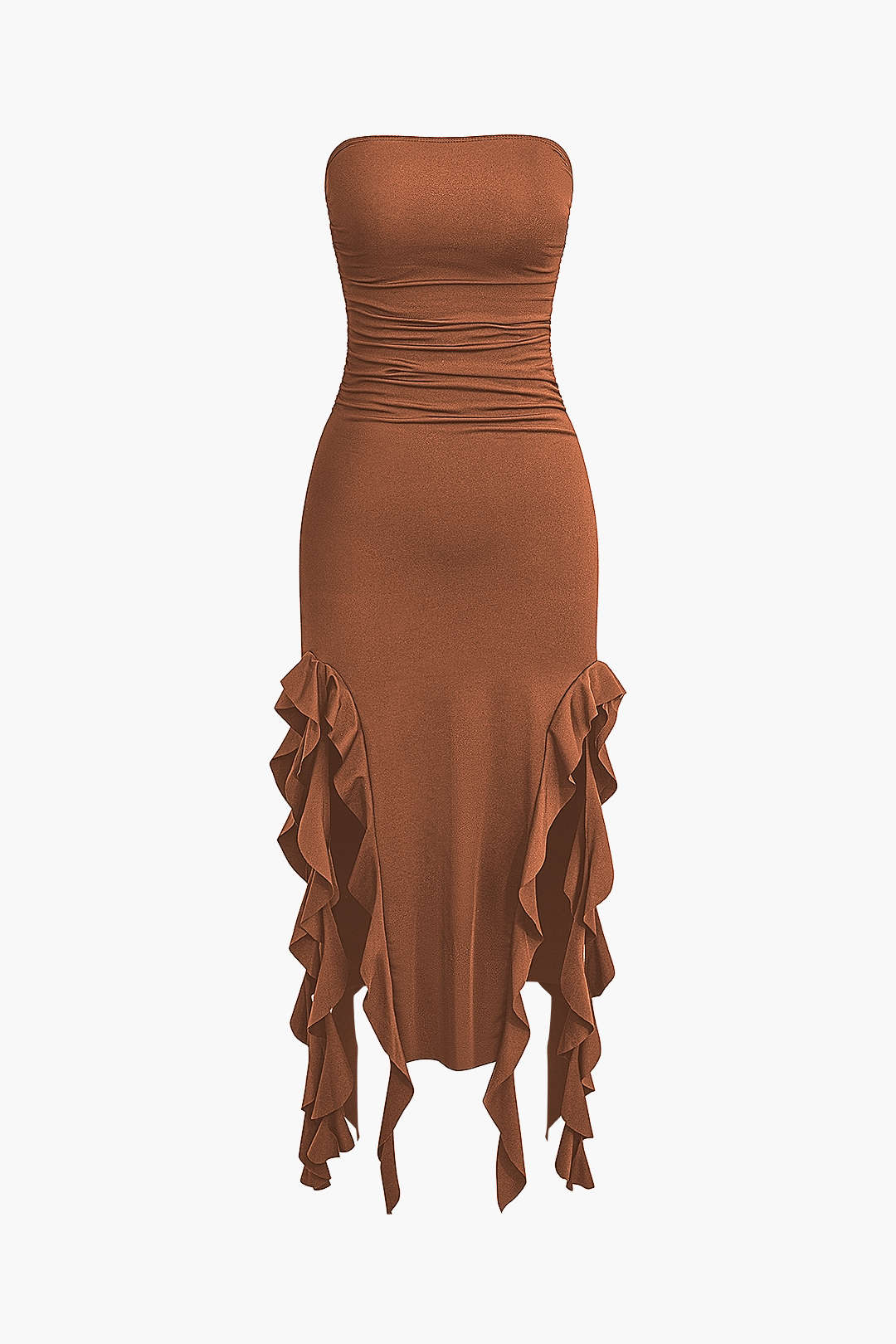 Elegant Ruffle Bandeau Maxi Dress – Timeless Sophistication