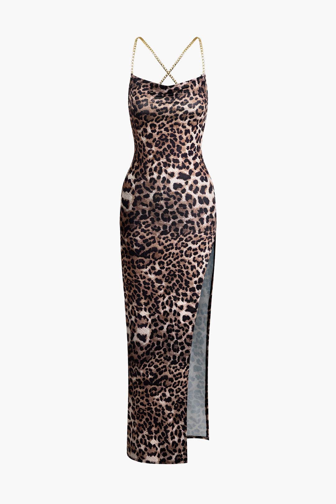 Seductive Leopard Maxi Dress with Leg Slit