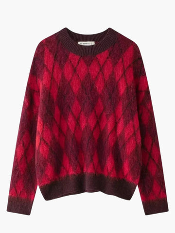 Vintage Red Argyle Knit Pullover