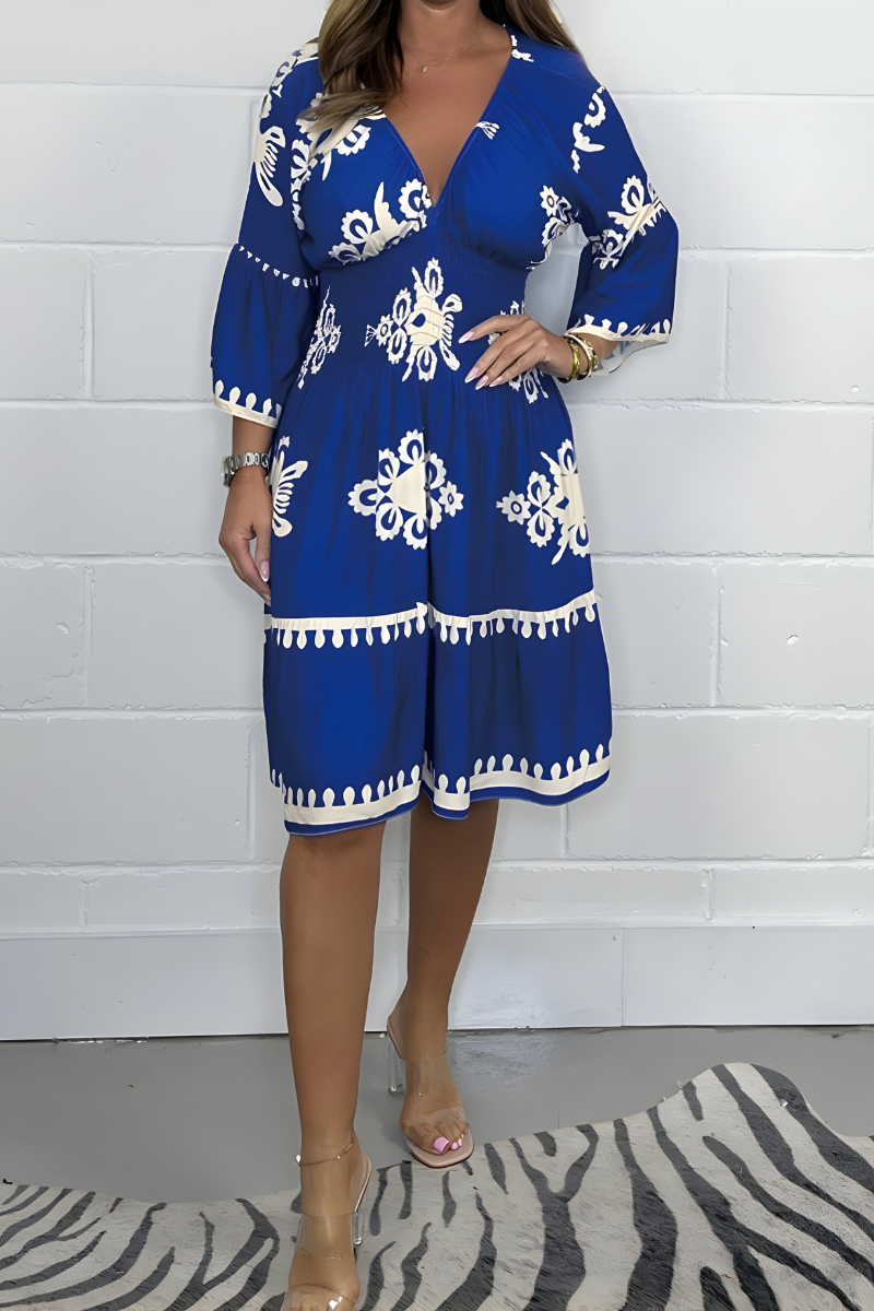 V-Neck Patterned Dress – Ideal for Any Occasion