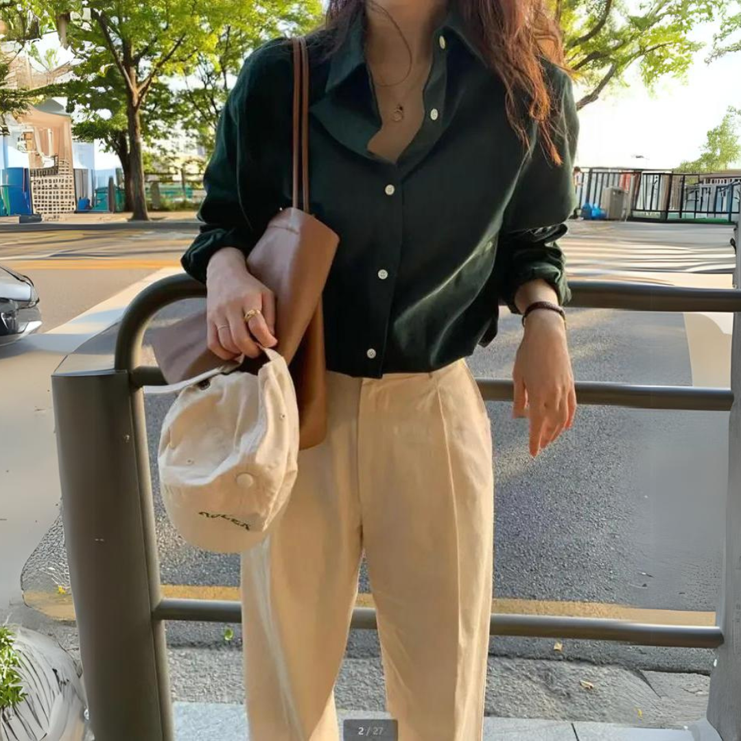 Elegant Satin-Style Women's Blouse with Button Placket