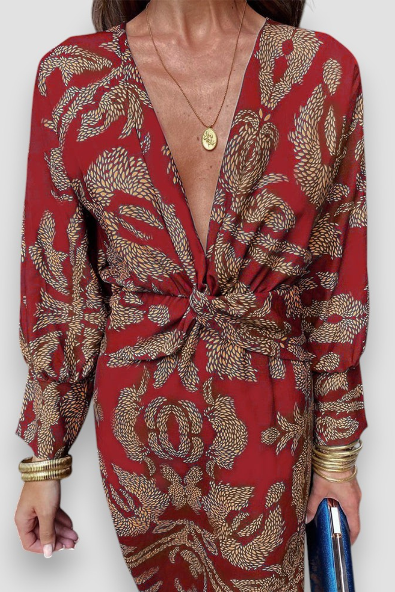 Floral Twist Midi Dress – Timeless Elegance