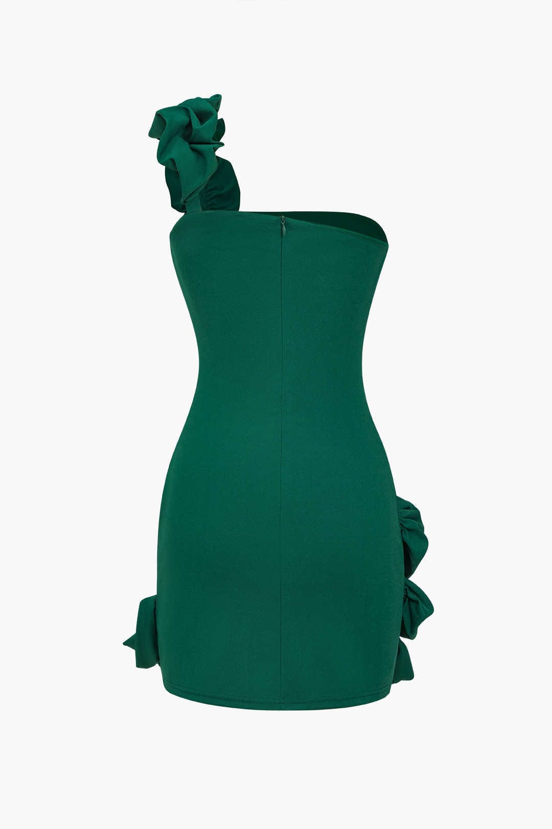 One-Shoulder Bodycon Ruffle Dress – Elegant and Playful