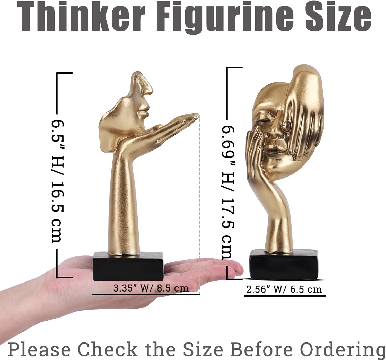 Black Gold Abstract Face Statues - Modern Thinker Figurines Set