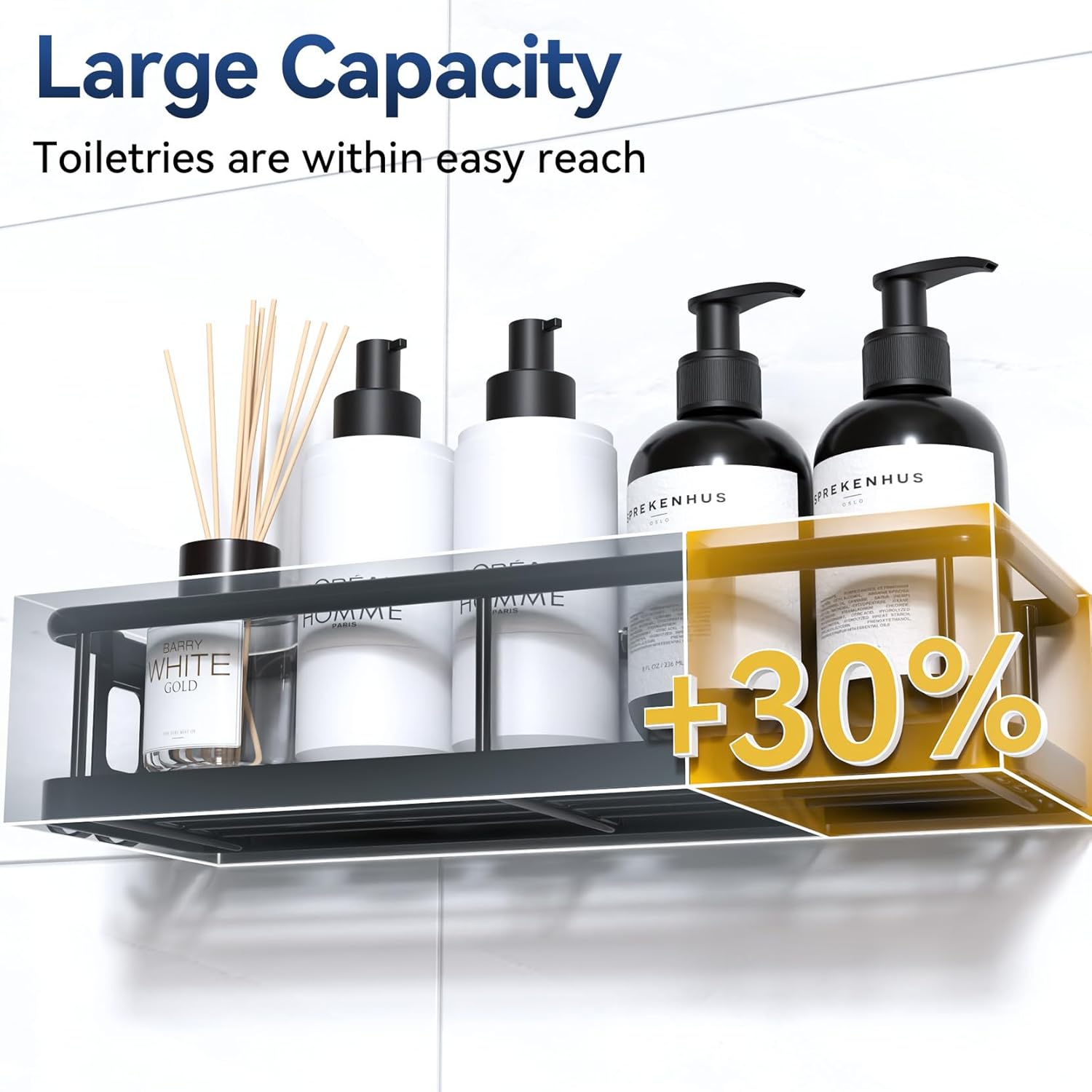 Adhesive Shower Caddy Set of 2 - Rustproof Bathroom Organizer with Hooks