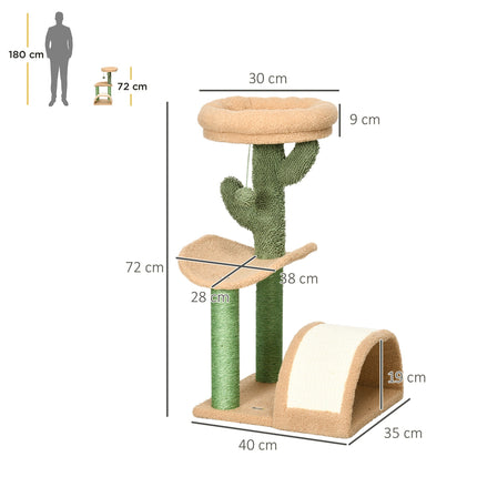 Cat tower with plush bed and sisal post