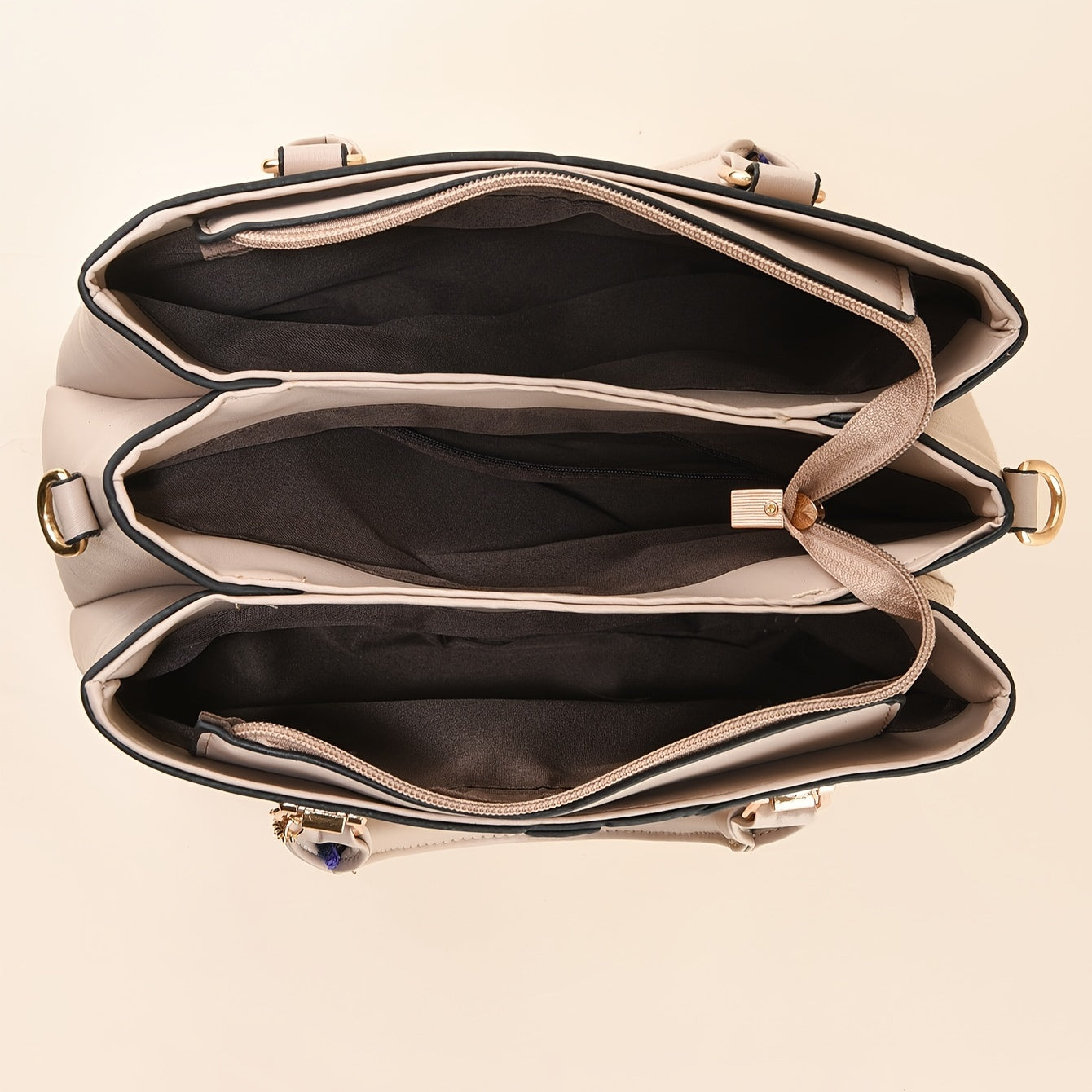 Large Capacity Plaid Handbag - Triple-Layer Pockets, Zip Closure - Khaki, Green, Black