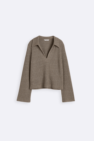 Collared Ribbed Knit Sweater