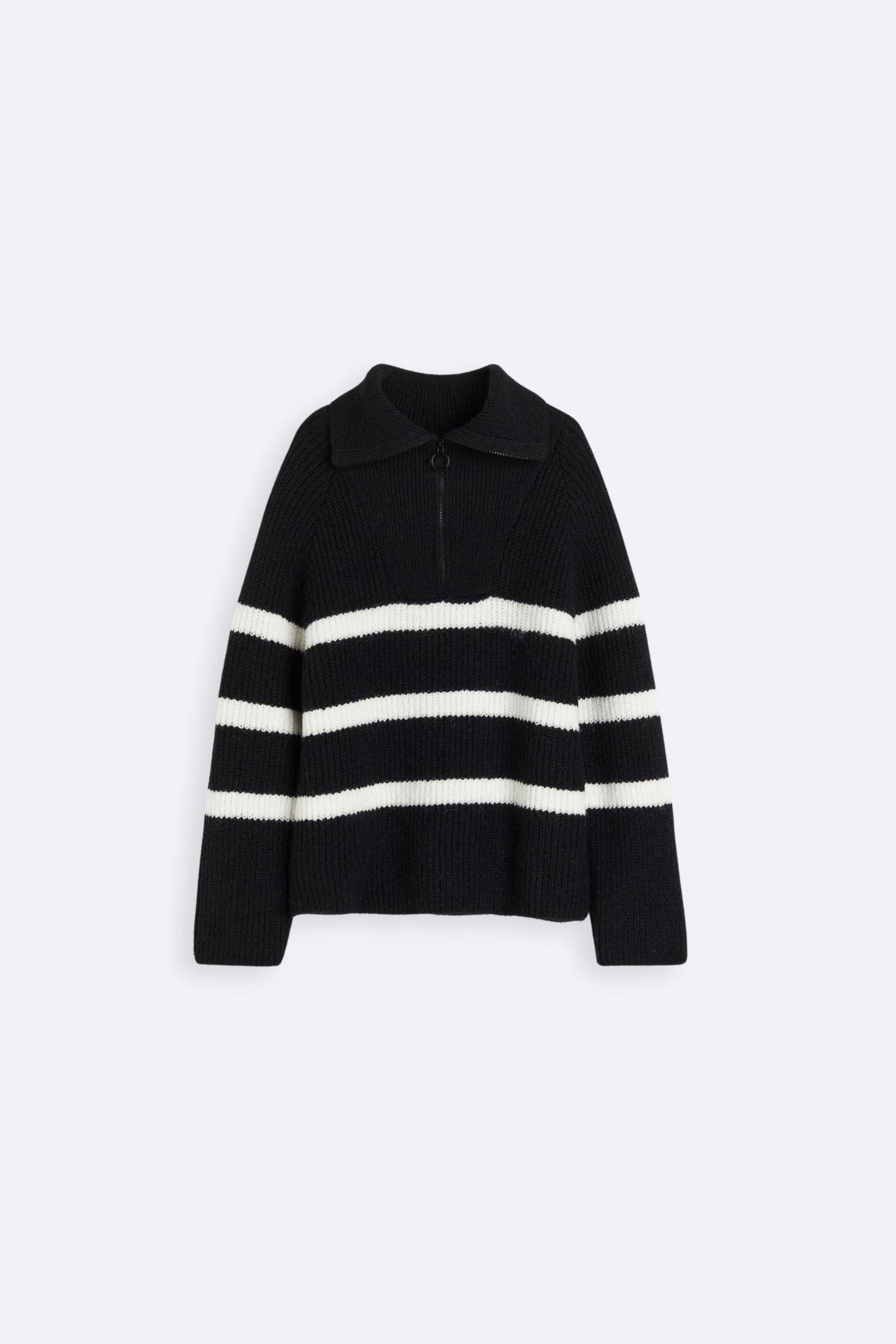 Striped Women's Zip Collar Sweater